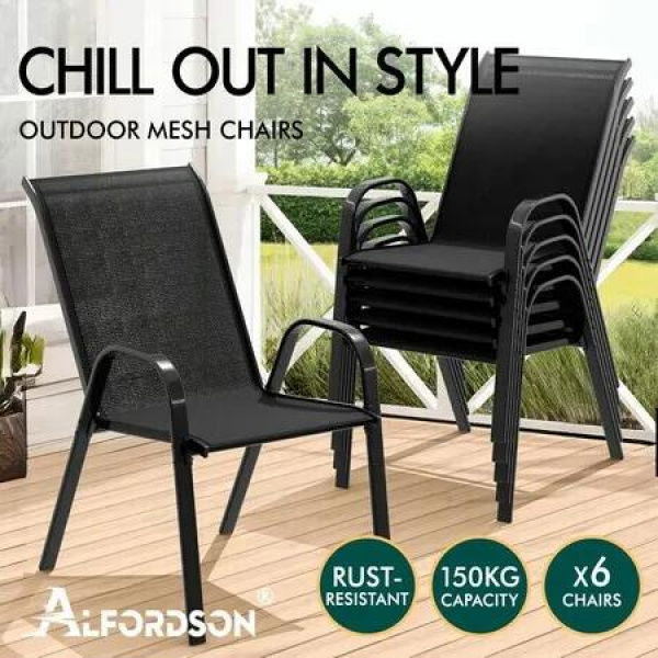 ALFORDSON 6x Outdoor Lounge Chairs Patio Dining Furniture Garden Stackable Black