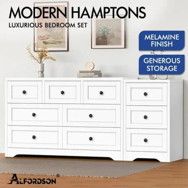 ALFORDSON 7 Chest of Drawers Bedside Table Bedroom Storage Hamptons White