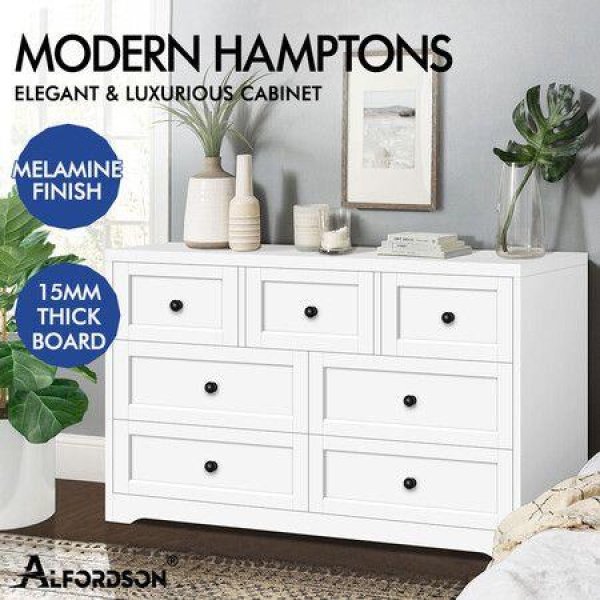 ALFORDSON 7 Chest of Drawers Hamptons Storage Cabinet Dresser Tallboy White