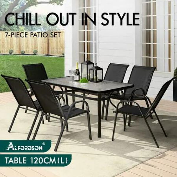 ALFORDSON 7PCS Outdoor Dining Set Garden Table and Chairs Patio Furniture Black