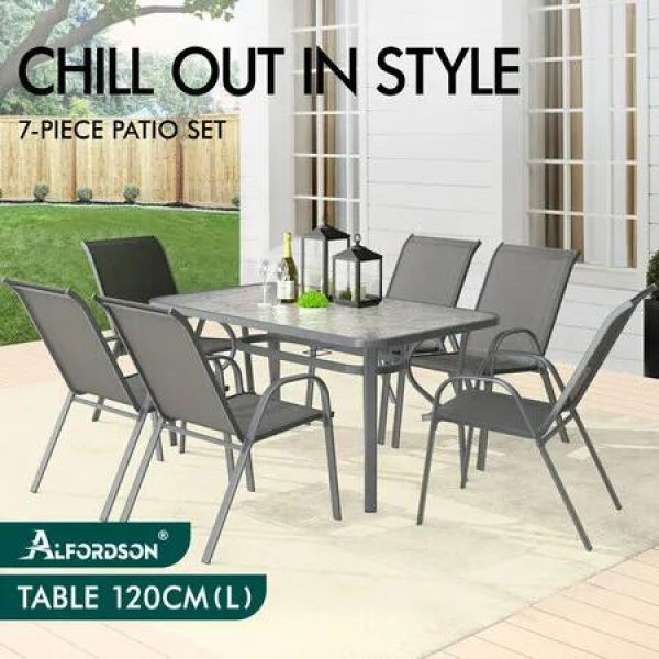 ALFORDSON 7PCS Outdoor Dining Set Garden Table and Chairs Patio Furniture Grey