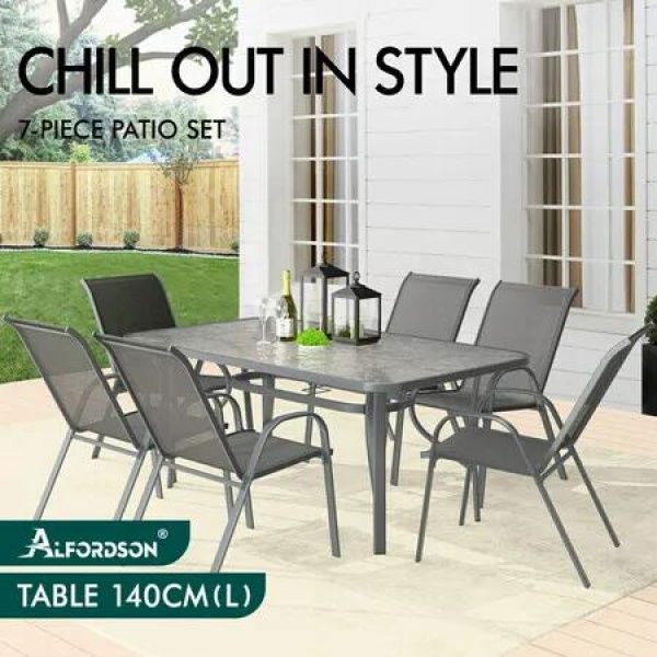 ALFORDSON 7PCS Outdoor Dining Set Patio Table and Chairs Garden Furniture Grey