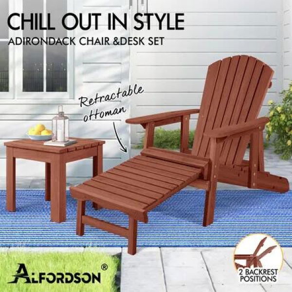 ALFORDSON Adirondack Chair Table 2PCS Set Wooden Outdoor Furniture Beach Brown