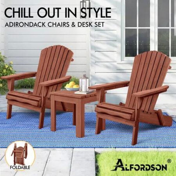 ALFORDSON Adirondack Chairs Table 3PCS Set Outdoor Furniture Beach Brown