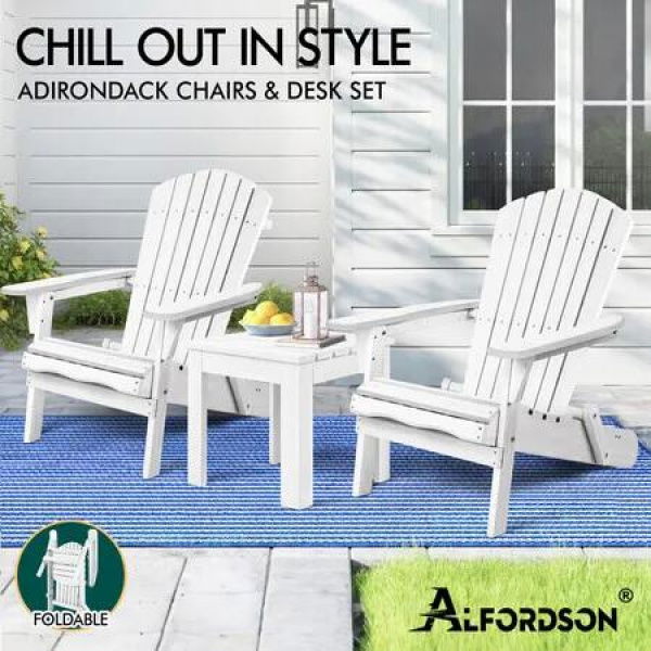 ALFORDSON Adirondack Chairs Table 3PCS Set Outdoor Furniture w/ Ottoman Beach White