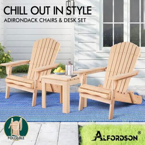 ALFORDSON Adirondack Chairs Table 3PCS Set Outdoor Furniture w/ Ottoman Beach Wood