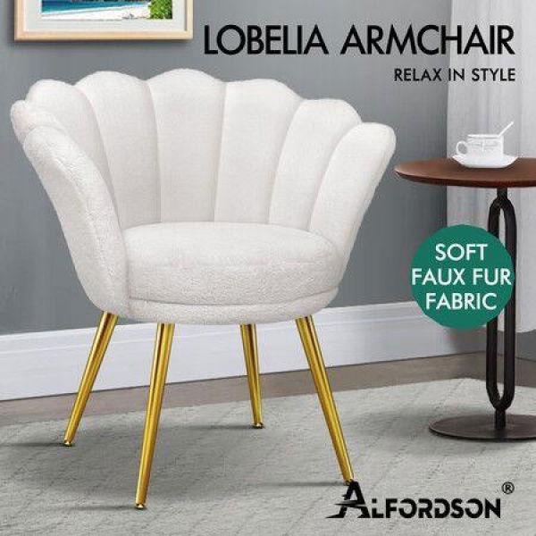 ALFORDSON Armchair Accent Chair Lounge Fabric Sofa Couch Faux Fur Seat White