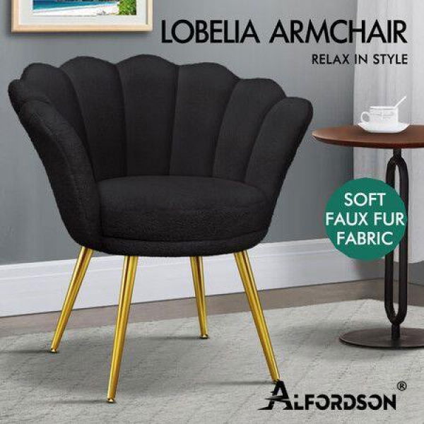 ALFORDSON Armchair Accent Lounge Chair Fabric Sofa Couch Faux Fur Seat Black