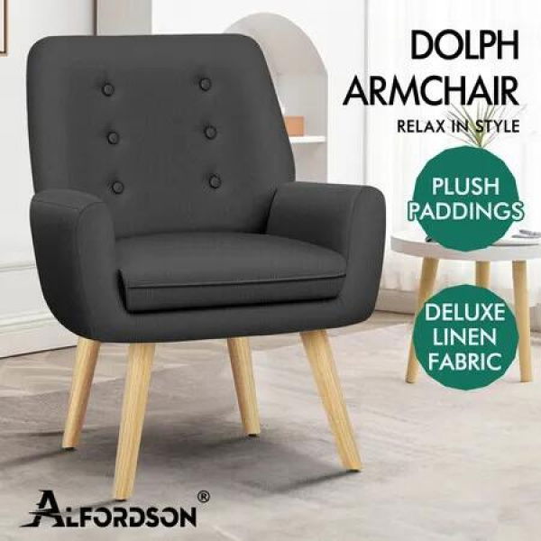 ALFORDSON Armchair Lounge Accent Chair Fabric Dark Grey