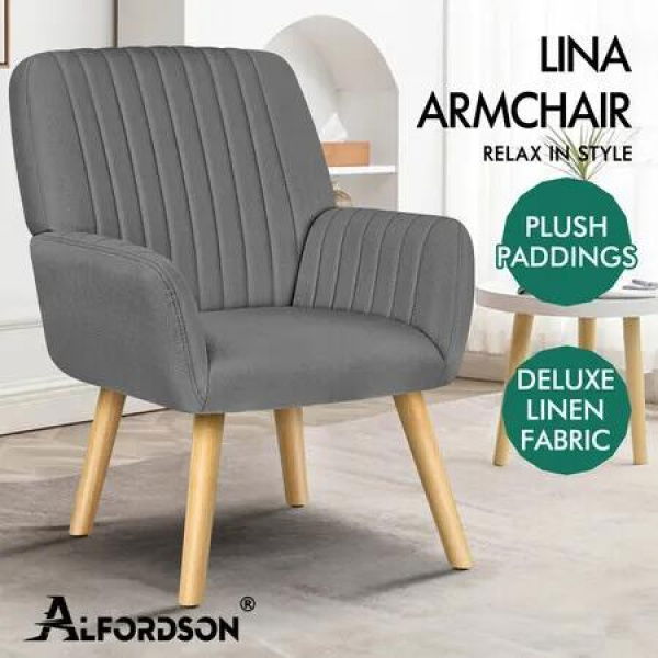 ALFORDSON Armchair Lounge Accent Chair Fabric Grey