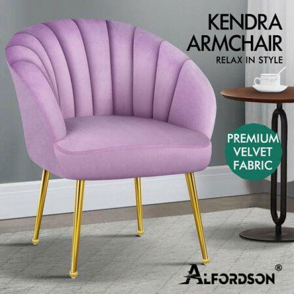 ALFORDSON Armchair Lounge Accent Tub Chair Velvet Couch Sofa Fabric Seat Purple