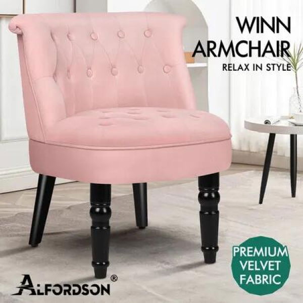 ALFORDSON Armchair Wooden Accent Lounge Chair Wingback Couch Velvet Sofa Seat Pink