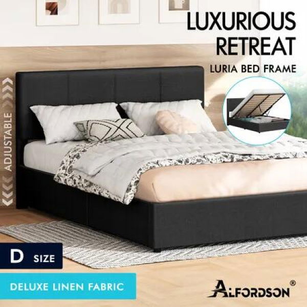 ALFORDSON Bed Frame Double Gas Lift Storage Adjustable Headboard Charcoal LURIA