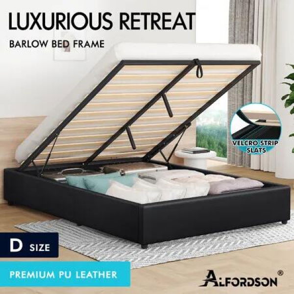 ALFORDSON Bed Frame Double Size Gas Lift Storage Mattress Base Black BARLOW
