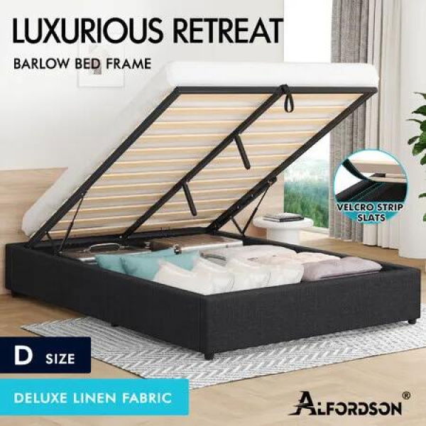 ALFORDSON Bed Frame Double Size Gas Lift Storage Mattress Base Charcoal BARLOW