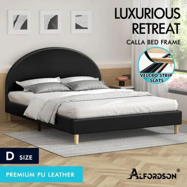 ALFORDSON Bed Frame Double Size Mattress Base Platform Black Leather CALLA