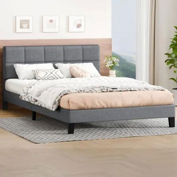 ALFORDSON Bed Frame Double Size Wooden Slats Platform Fabric Grey Paula