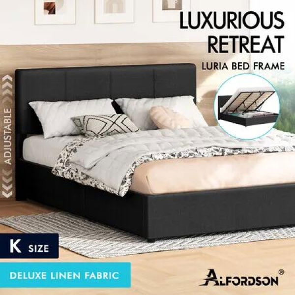 ALFORDSON Bed Frame King Gas Lift Storage Adjustable Headboard Charcoal LURIA