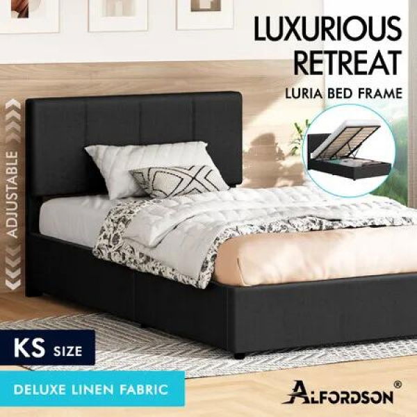 ALFORDSON Bed Frame King Single Gas Lift Storage Adjustable Headboard LURIA