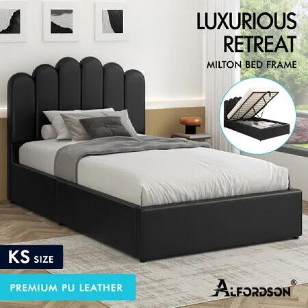 ALFORDSON Bed Frame King Single Gas Lift Storage Base Wooden Black MILTON