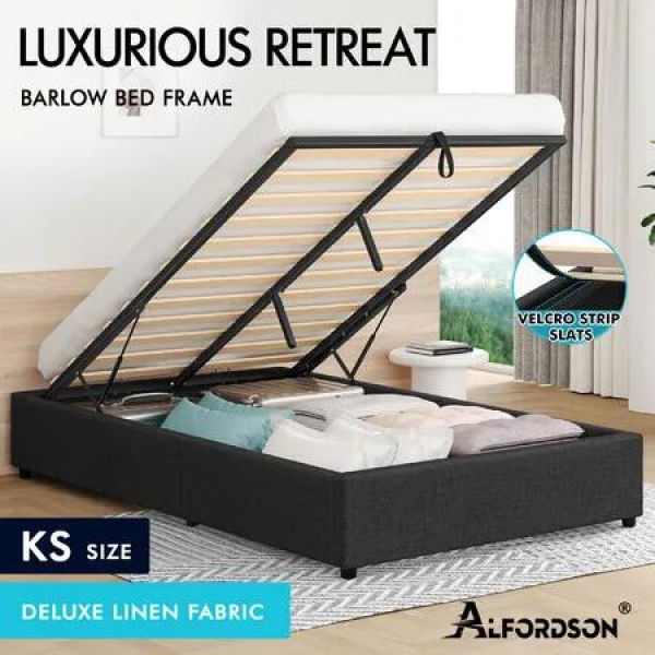 ALFORDSON Bed Frame King Single Gas Lift Storage Mattress Base Charcoal BARLOW