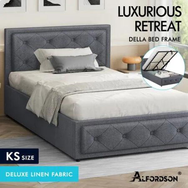 ALFORDSON Bed Frame King Single Gas Lift Storage Mattress Base Fabric Grey