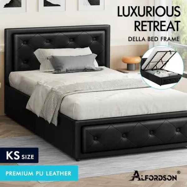 ALFORDSON Bed Frame King Single Gas Lift Storage Mattress Base Leather Black