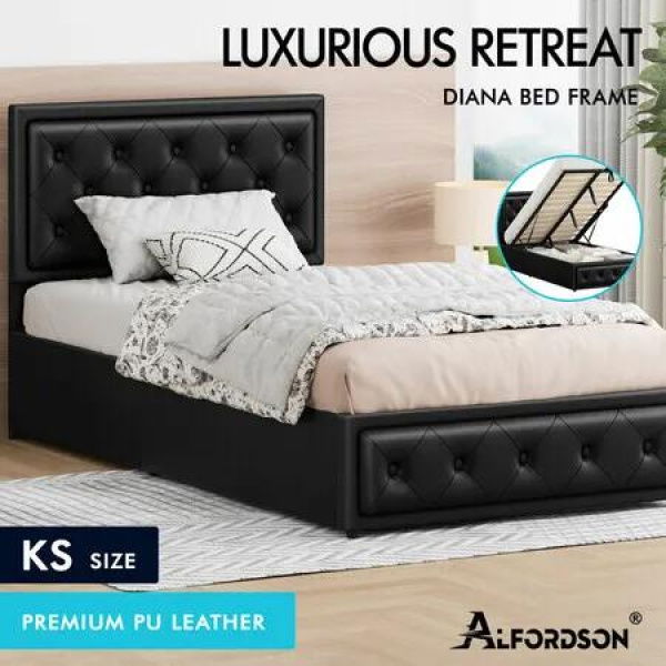 ALFORDSON Bed Frame King Single Gas Lift Storage Mattress Base Leather DIANA