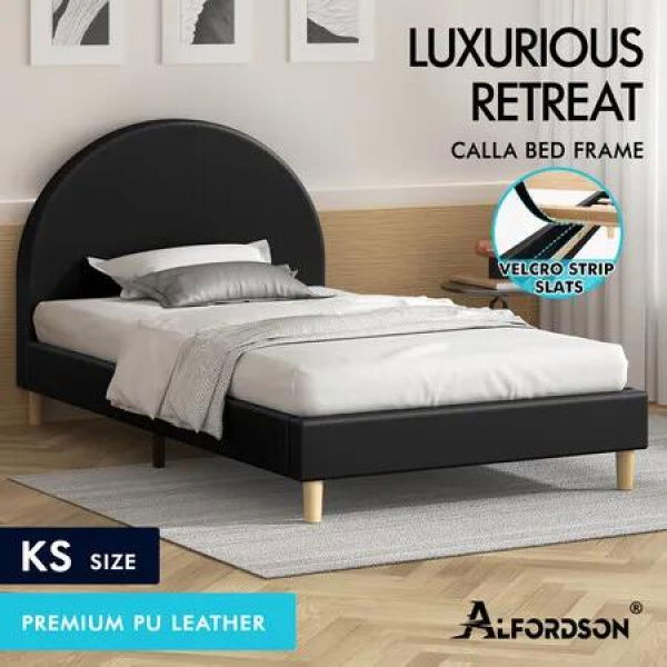 ALFORDSON Bed Frame King Single Mattress Base Platform Black Leather CALLA