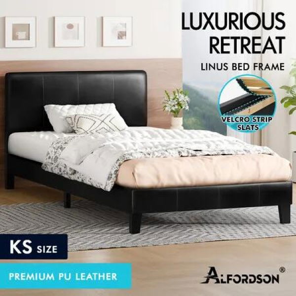 ALFORDSON Bed Frame King Single Mattress Base Platform Leather Black Linus