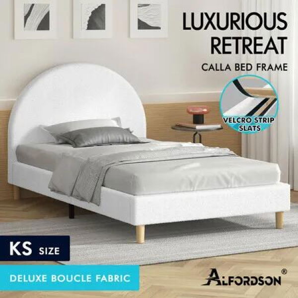 ALFORDSON Bed Frame King Single Mattress Base Platform White Boucle CALLA