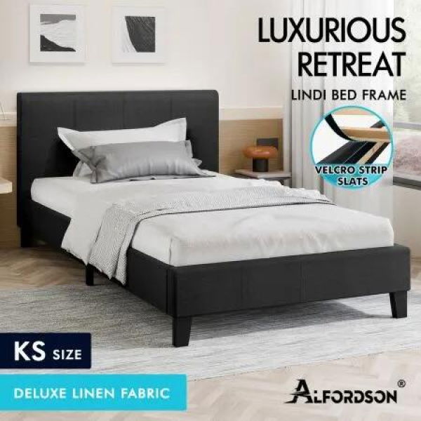 ALFORDSON Bed Frame King Single Mattress Base Wooden Platform Fabric Charcoal