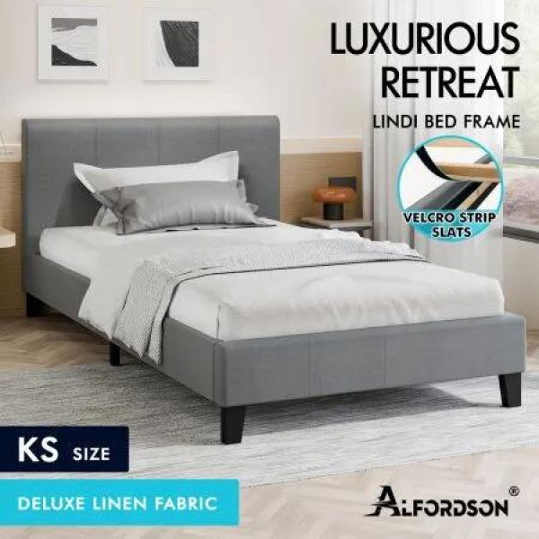 ALFORDSON Bed Frame King Single Mattress Base Wooden Platform Fabric Grey