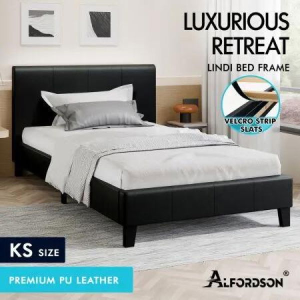 ALFORDSON Bed Frame King Single Mattress Base Wooden Platform Leather Black