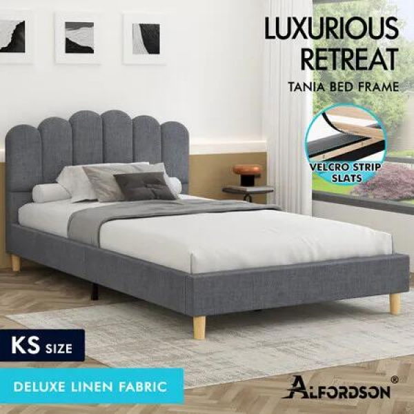 ALFORDSON Bed Frame King Single Upholstered Platform Base Grey Fabric TANIA