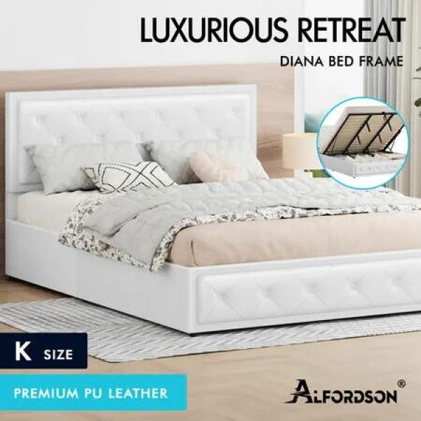 ALFORDSON Bed Frame King Size Gas Lift Storage Mattress Base Leather DIANA