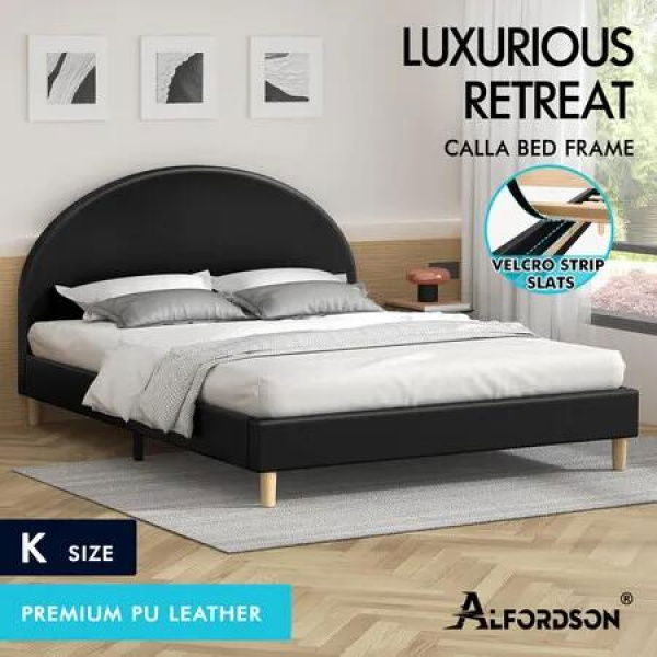 ALFORDSON Bed Frame King Size Mattress Base Platform Black Leather CALLA