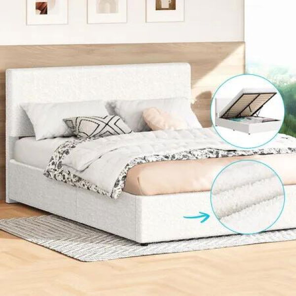 ALFORDSON Bed Frame Queen Gas Lift Storage Adjustable Headboard Boucle LURIA