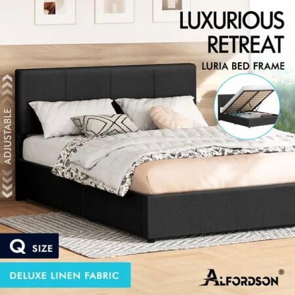 ALFORDSON Bed Frame Queen Gas Lift Storage Adjustable Headboard Charcoal LURIA