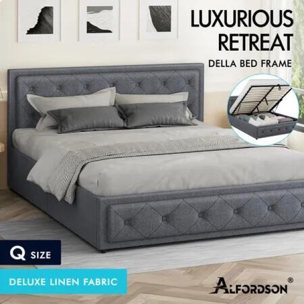 ALFORDSON Bed Frame Queen Size Gas Lift Storage Mattress Base Fabric Grey