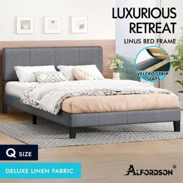 ALFORDSON Bed Frame Queen Size Mattress Base Platform Fabric Grey Linus