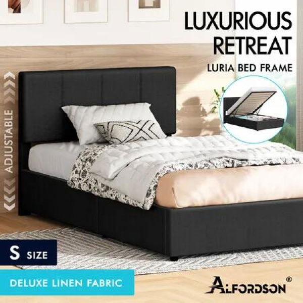 ALFORDSON Bed Frame Single Gas Lift Storage Adjustable Headboard Charcoal LURIA