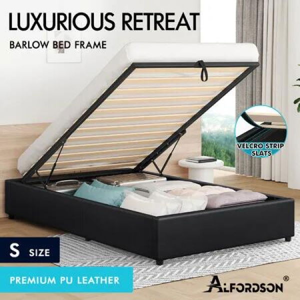 ALFORDSON Bed Frame Single Size Gas Lift Storage Mattress Base Black BARLOW