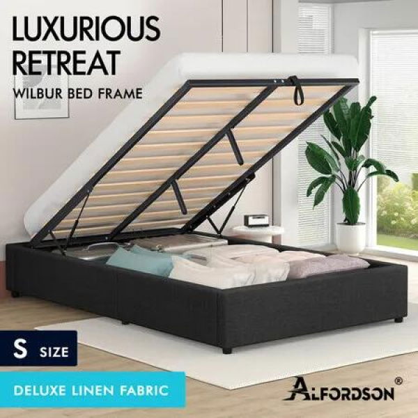 ALFORDSON Bed Frame Single Size Gas Lift Storage Mattress Base Charcoal WILBUR