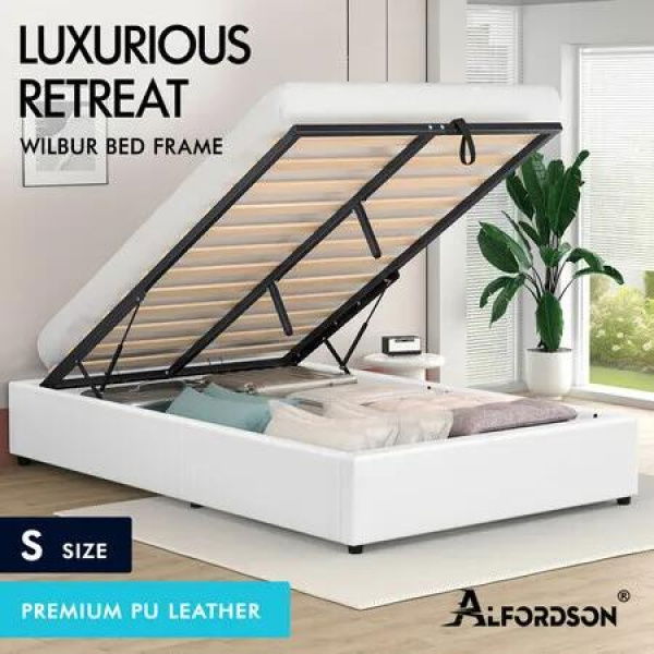 ALFORDSON Bed Frame Single Size Gas Lift Storage Mattress Base White WILBUR