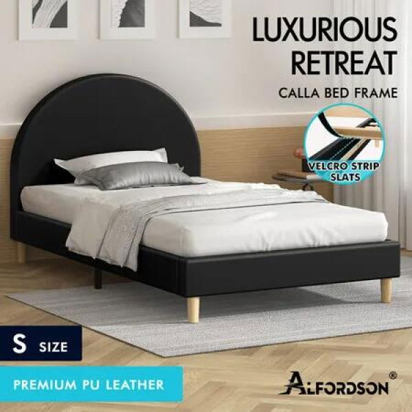 ALFORDSON Bed Frame Single Size Mattress Base Platform Black Leather CALLA