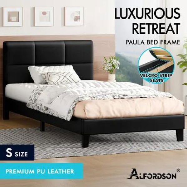 ALFORDSON Bed Frame Single Size Wooden Slats Platform Leather Black Paula