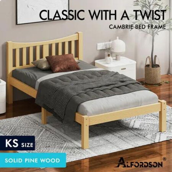 ALFORDSON Bed Frame Wooden King Single Solid Pine Timber Base Oak CAMBRIE