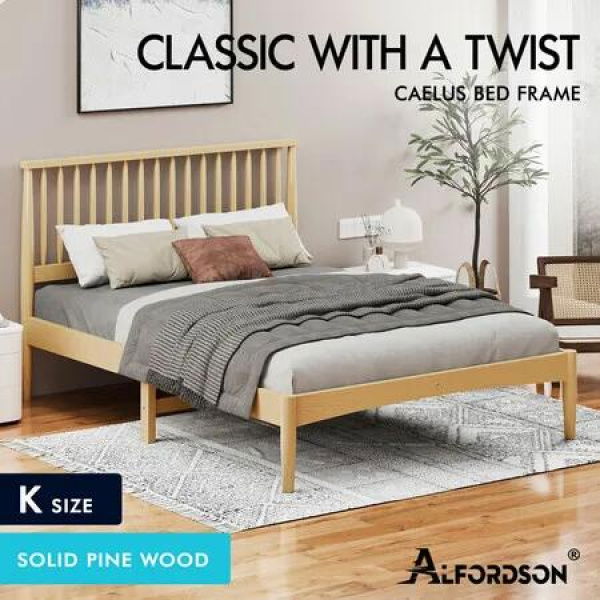 ALFORDSON Bed Frame Wooden King Size Timber Base Foundation Oak CAELUS