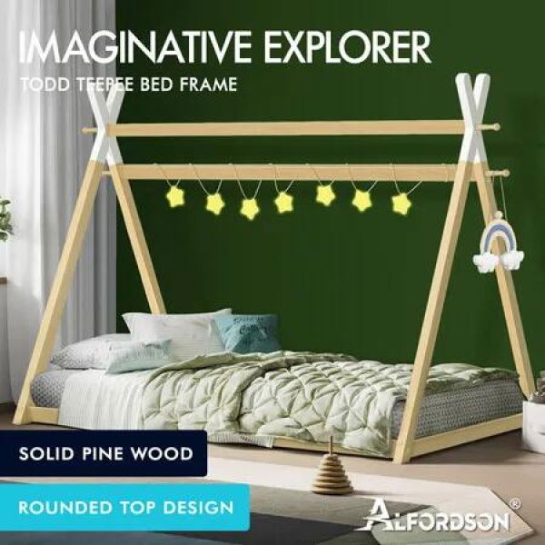 ALFORDSON Bed Frame Wooden Single Timber Teepee House Base Platform Oak Thomas